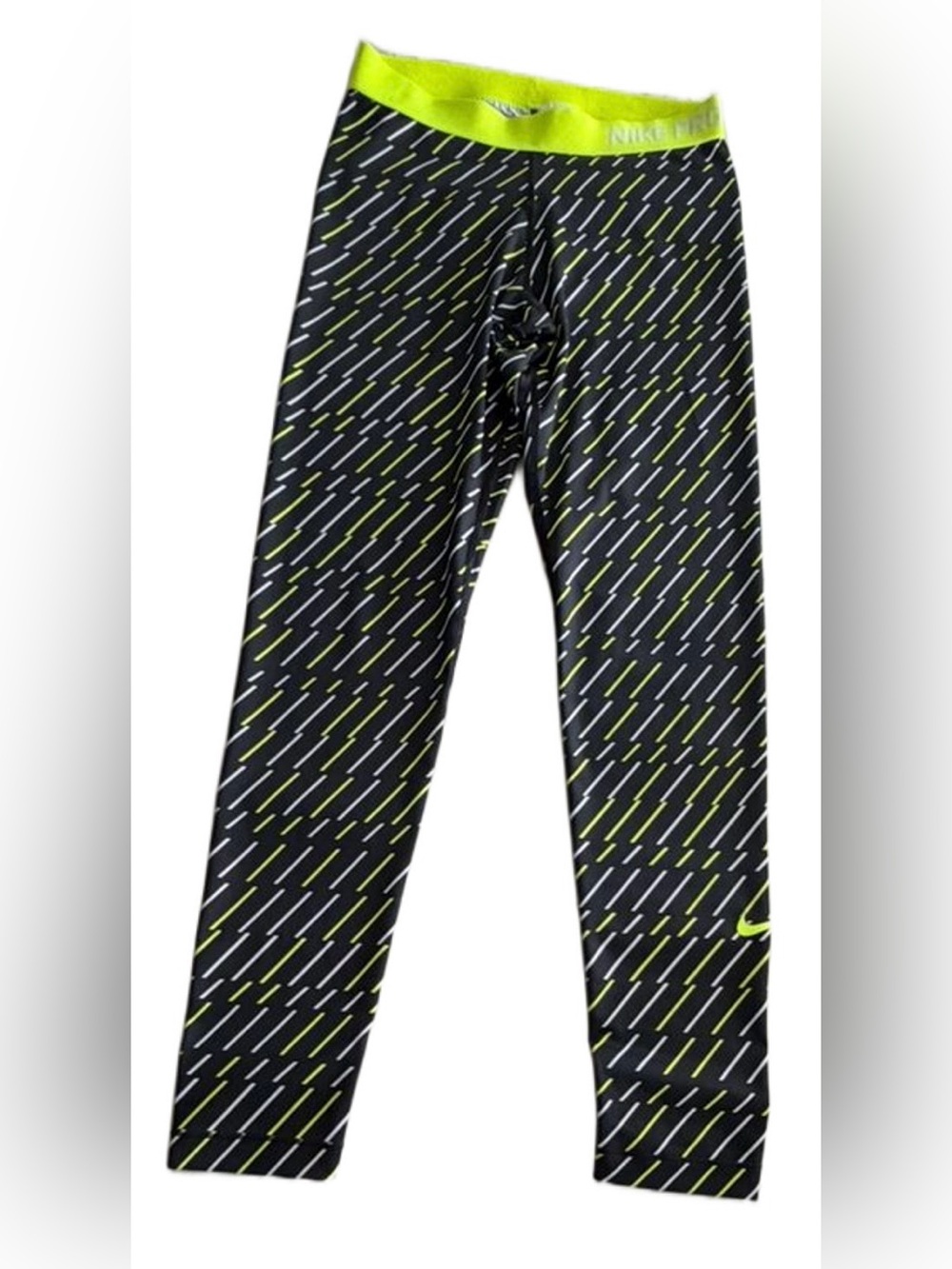 NIKE Pro Neon Yellow, Black & White Bolt Print Dri-Fit Leggings NWOTs - Picture 3 of 12